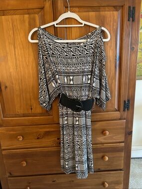 Deb Black and White Aztec Print Belted Dress